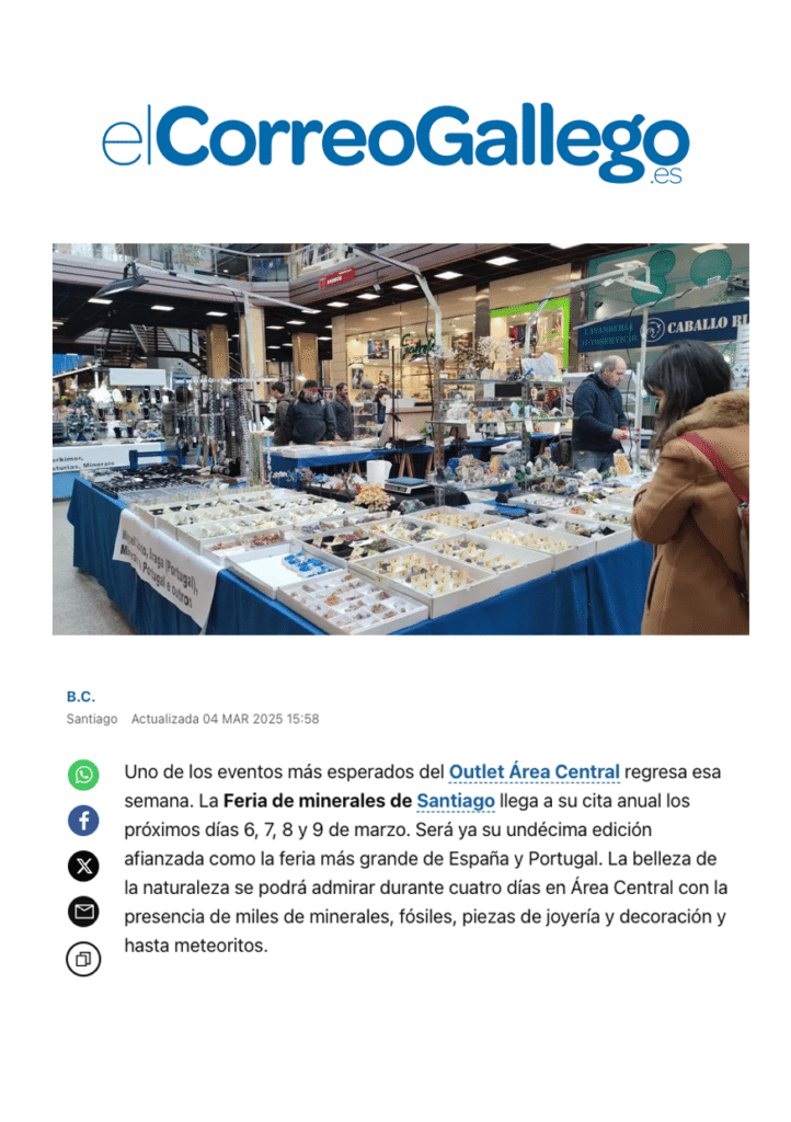 La belleza de la naturaleza estará presente estos días en Área Central con miles de minerales, fósiles, piezas de joyería y meteoritos
